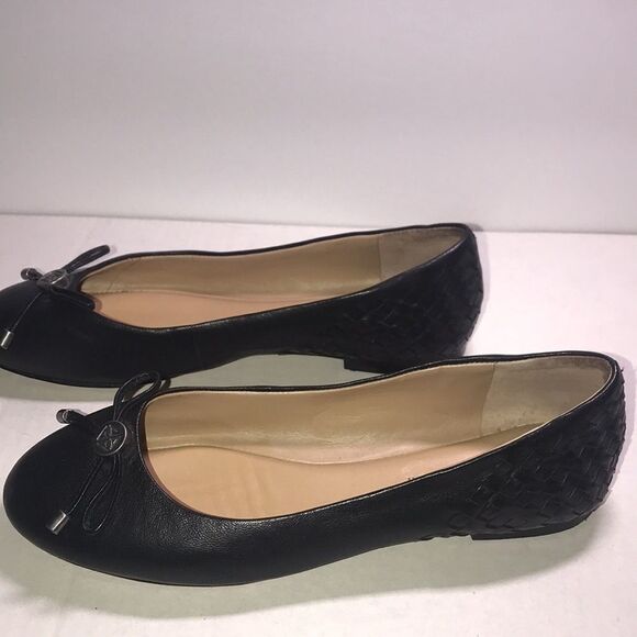 Antonio Melani Women's Black Leather Woven Bow Round Toe Ballet Flats Size 6.5 - Picture 3 of 6